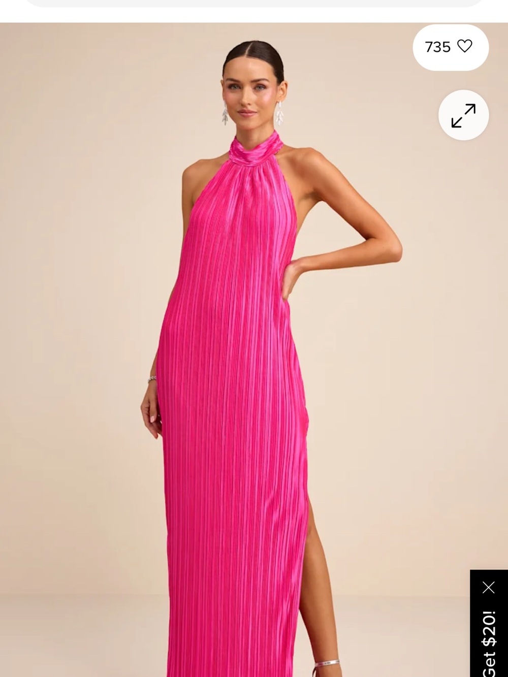 Lulu's Hot Pink Halter Pleated Maxi Dress